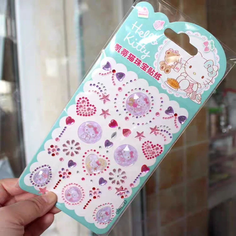 Genuine Sanrio Rhinestones Sticker Cartoon Hello Kitty Diy Craft Stickers Mobile Phone Laptop Decorative Decals Girl Gift