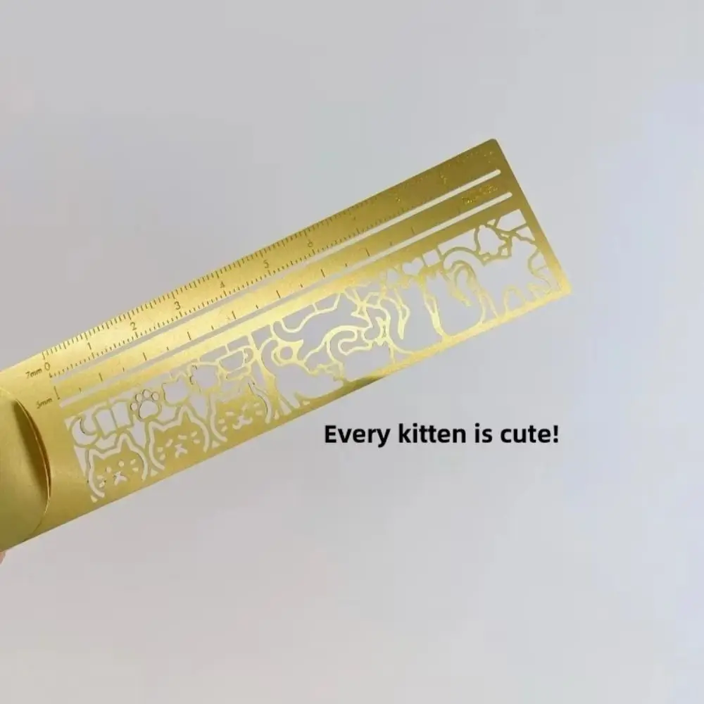 Double-Sided Cat Pattern Ruler Precision Educational Cat Template Ruler Stationery Tool Kawaii Metal Bookmark Painting Drawing