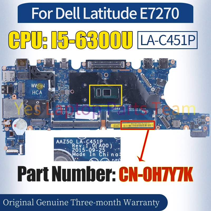 Imagem -02 - Laptop Motherboard para Dell Latitude 7280 E7280 Cn0h7y7k 100 Testado Aaz50 La-c451p