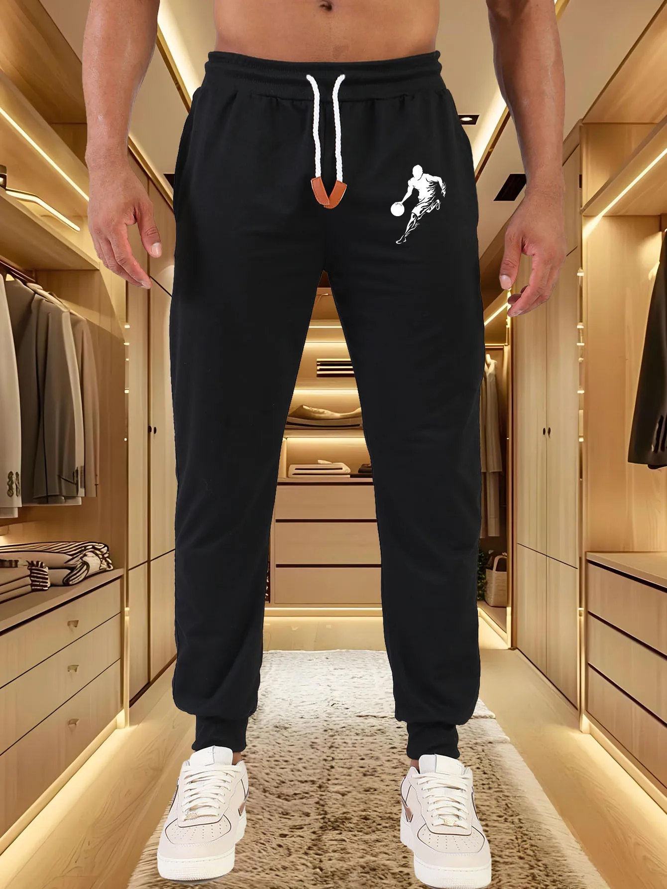 

Men Jogger Pants Basketball Player Silhouette Print Elastic Waist Sweatpants Men Casual Streetwear Trousers Drawstring Jogging P
