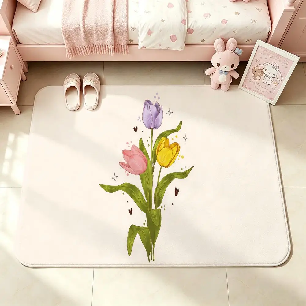 Art-Tulip Plant Hand DrawingS Floor Mat Bedroom Carpet, Bathroom Foot Mat, Doormat, Non-Slip Absorbent Multi-Use