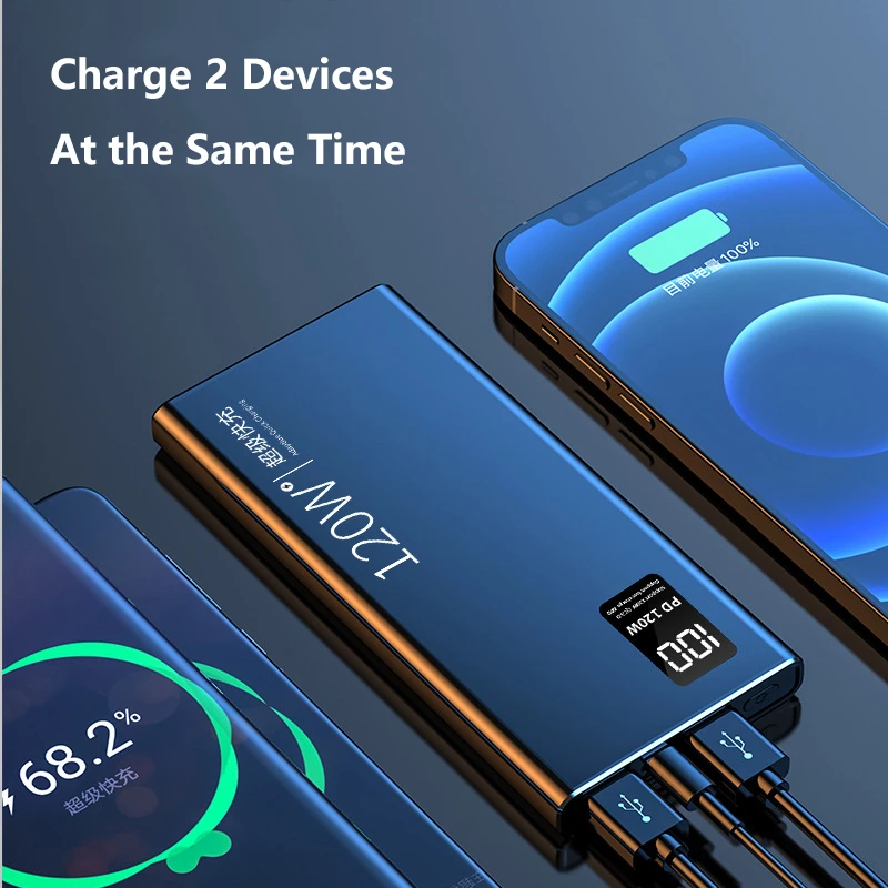 120W Fast Charging Power Bank 50000mAh Large Capacity Portable Battery Digital Powerbank for iPhone 16 15 Xiaomi Huawei Samsung