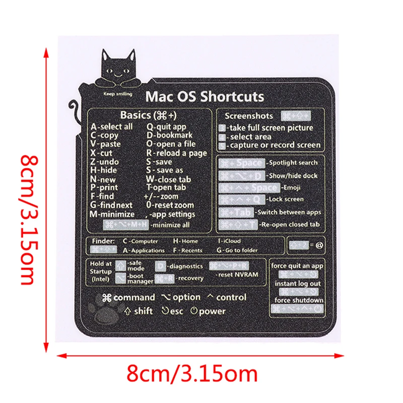 Autocollant de raccourci pour clavier d'ordinateur de référence OS, adhésif parfait pour guide de clavier de référence rapide, noir
