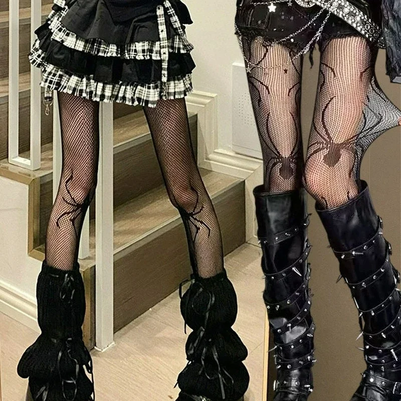 

Y2k Hot Girl Spider Mesh Tights Women Black Gray Summer Thin Mesh Nylon Pantyhose Hollow Out Sexy Fashion Stockings Pantyhose