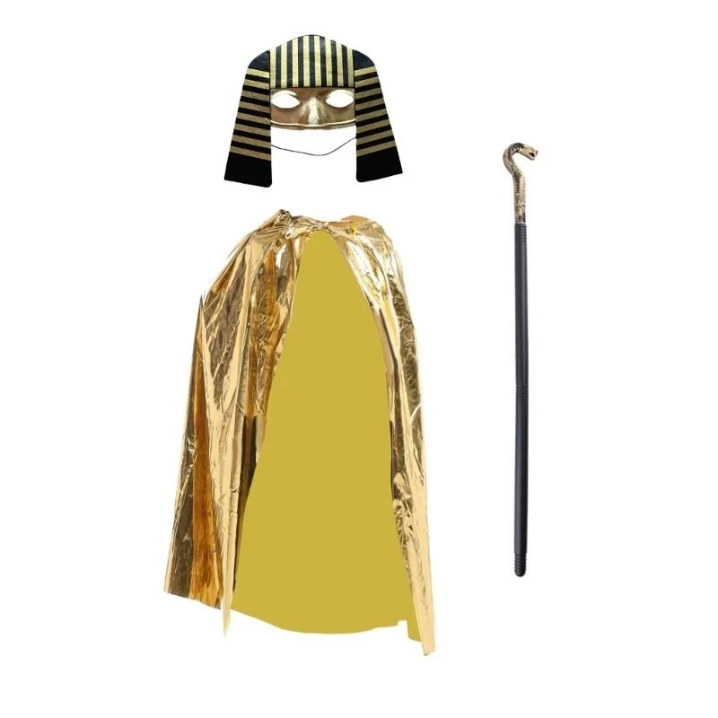 39bd Egyptische kostuumaccessoires Golden Cape Cloak Egyptisch masker Venetianen Mask Halloween Cosplay kostuum voor kinderen