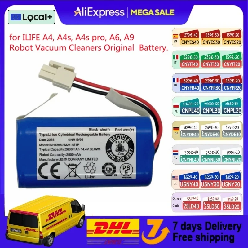 Neue 14,8 v 2600 mAh 18650 Li Ionen Akku Für ILIFE A9 A7 A4s Pro A4s V7s Plus A6 a8 Roboter Staubsauger Zubehör
