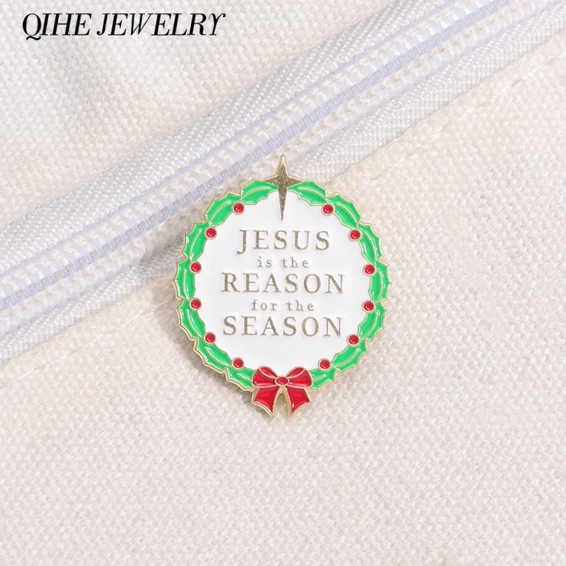 Jesus Is The Reason For The Season Enamel Pin Plant Wreath Christmas Brooch For Religious Believers Lapel Badge Accessories