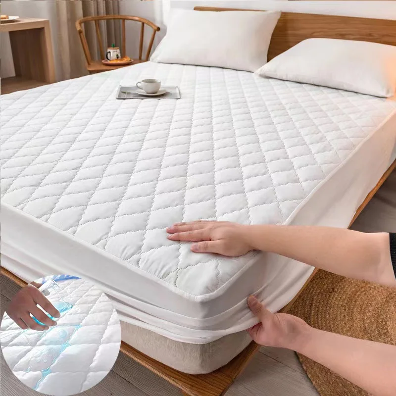 Waterproof Throw Mattress Cover Bed Fitted Sheet Mattress Protector Single/Double/140/160 Muti Size Gray/White