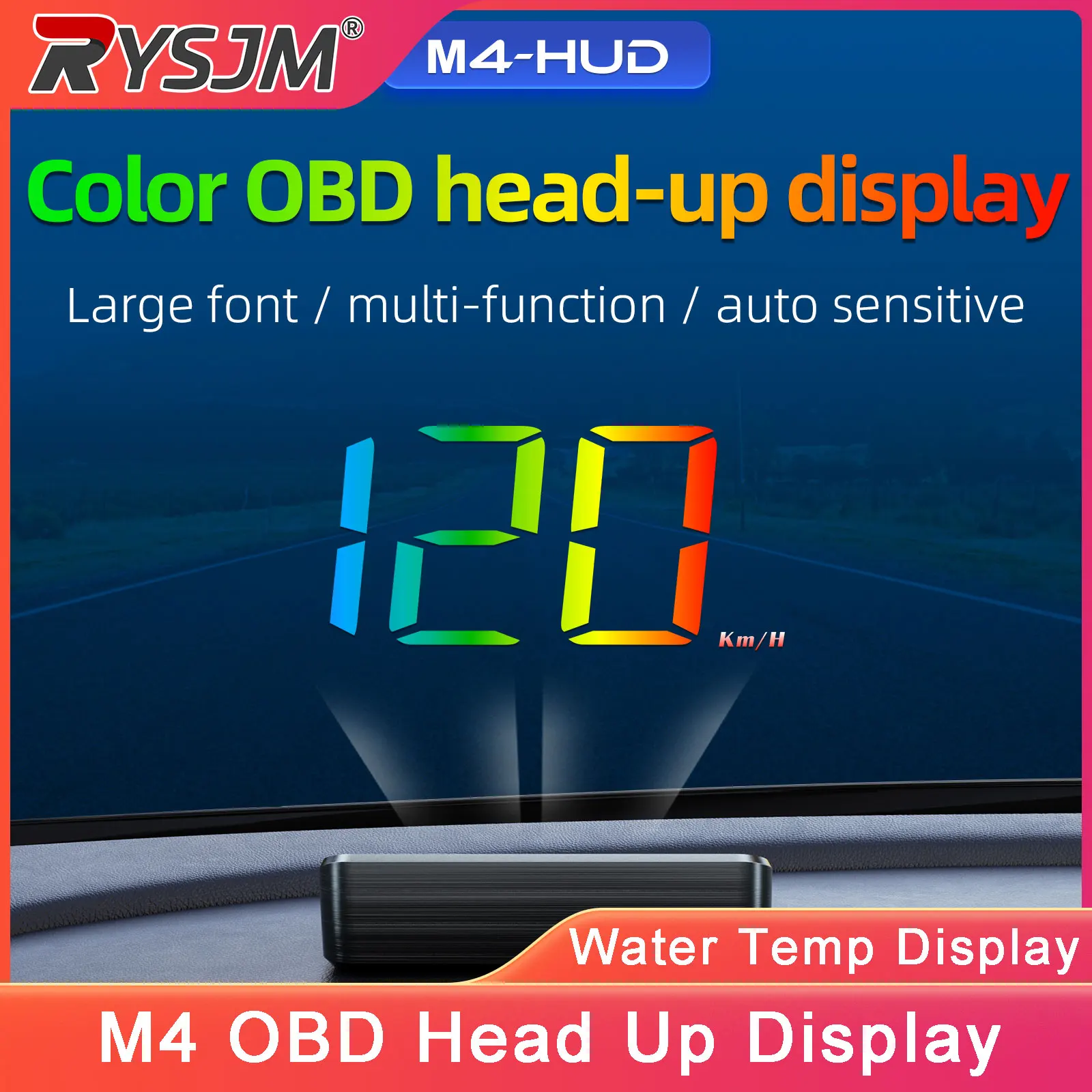 

M4 OBD HUD Автомобильный четырехцветный проекционный дисплей OBD2, цифровой спидометр, датчик напряжения, датчик температуры воды, с функцией оповещения о усталости за рулем