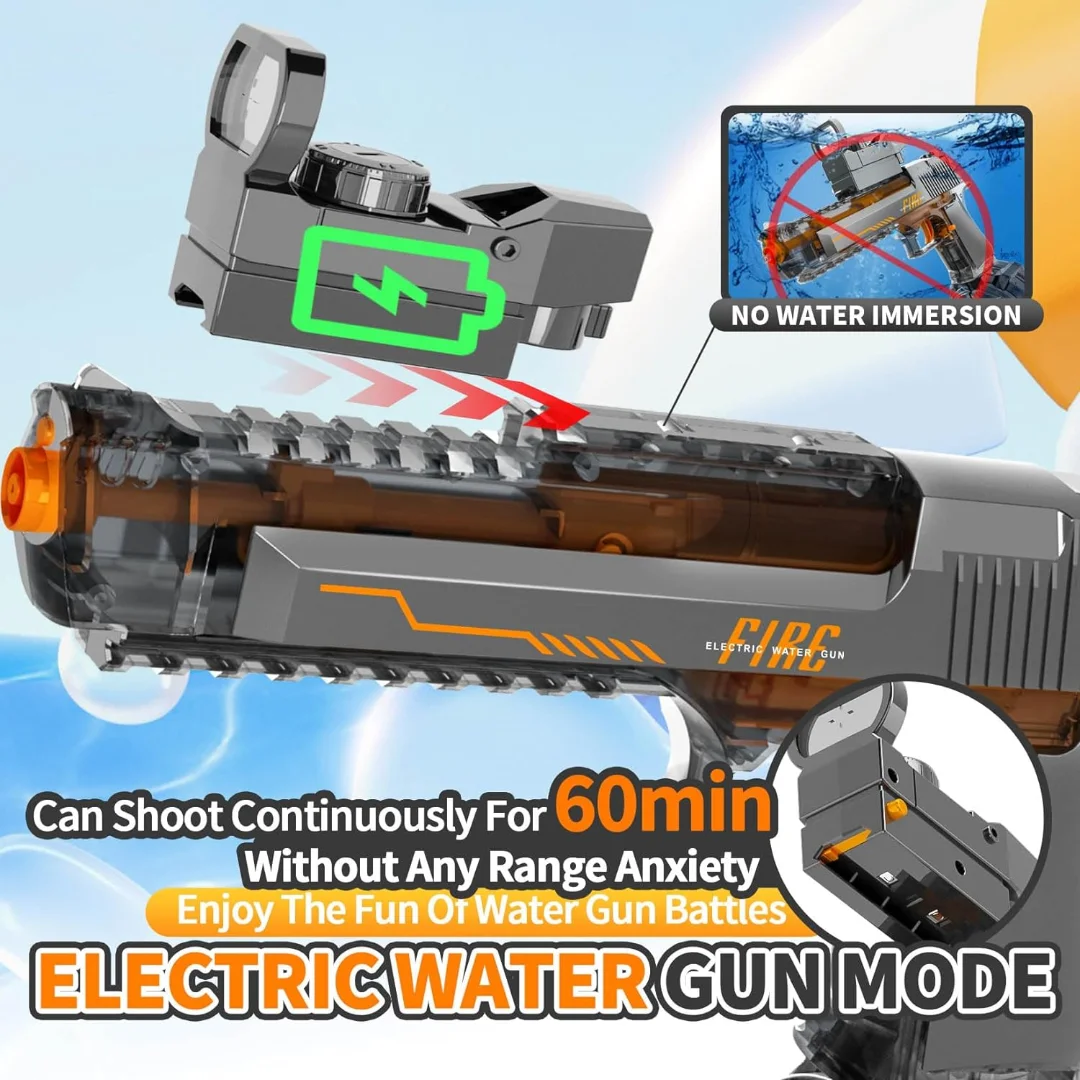 NEW Strongest Electric Water Guns Transparent Automatic Long Range Squirt Guns Best Water Gun for Summer Pool Toys for Kid & Adu