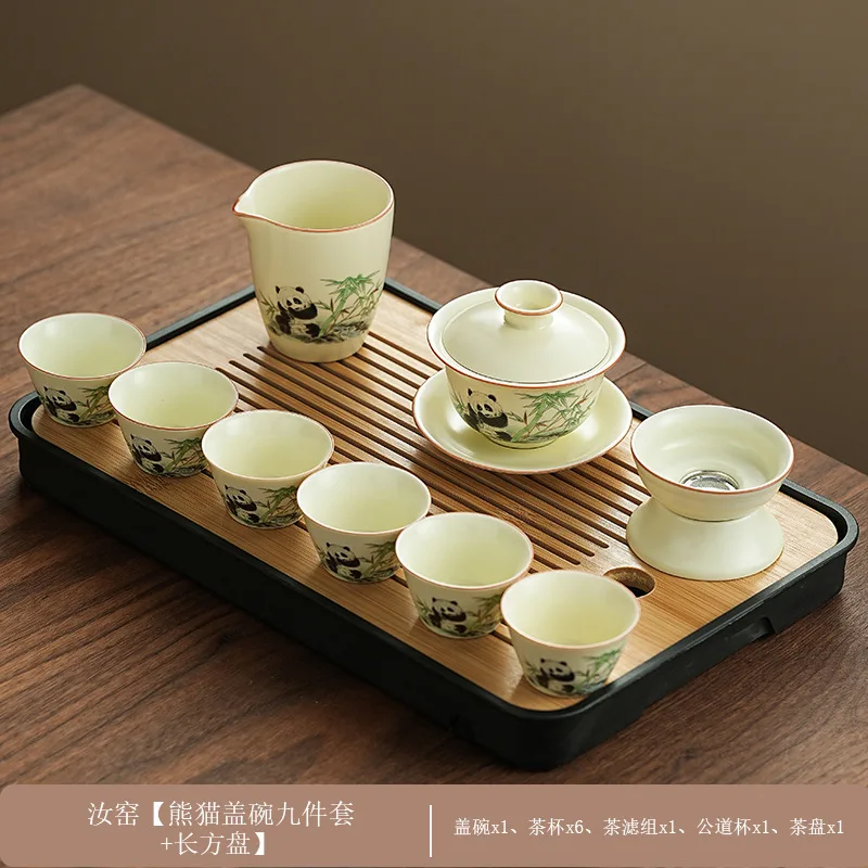 

Business Gift Ru Kiln Panda Kung Fu Tea Set National Trend New Model Set Tea Tray Ceramic Household Gift