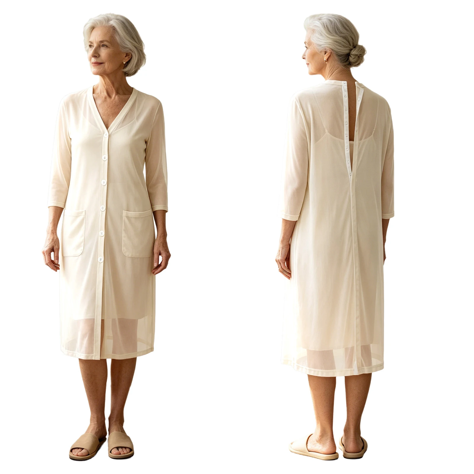 Women Elderly Adaptive Cardigan Front And Back Button-down Long Sleeve Knitted Outerwear Homewear Daily Wear for Special Needs