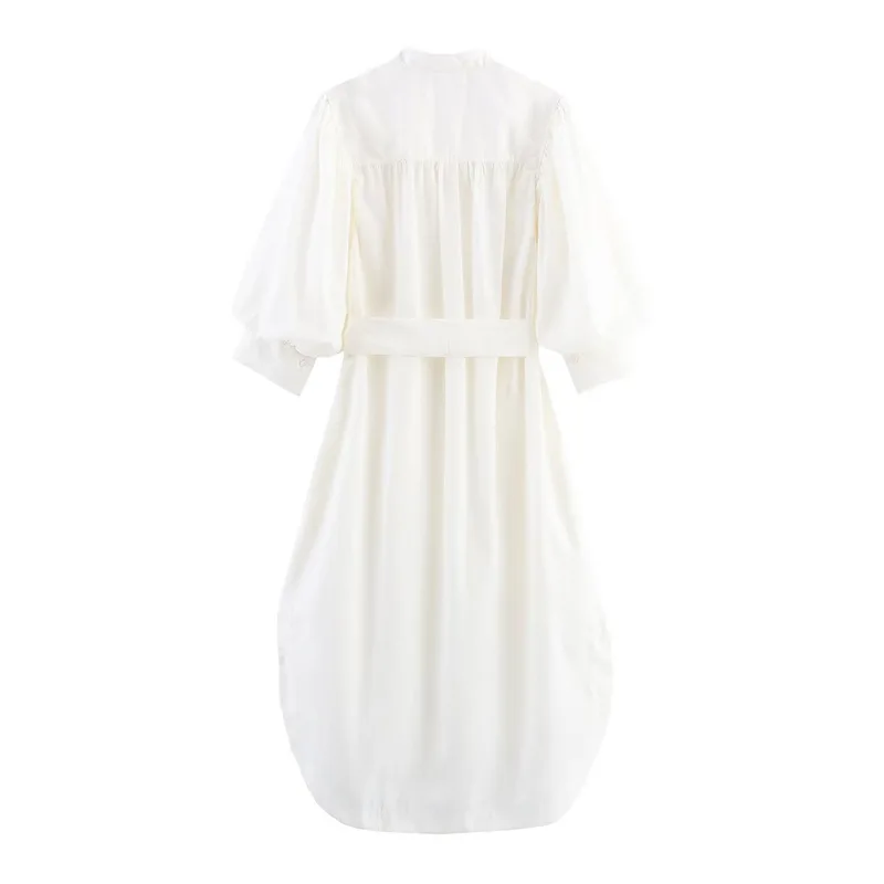 Women's European and American fashion simple puff sleeve shirt-style dresses
