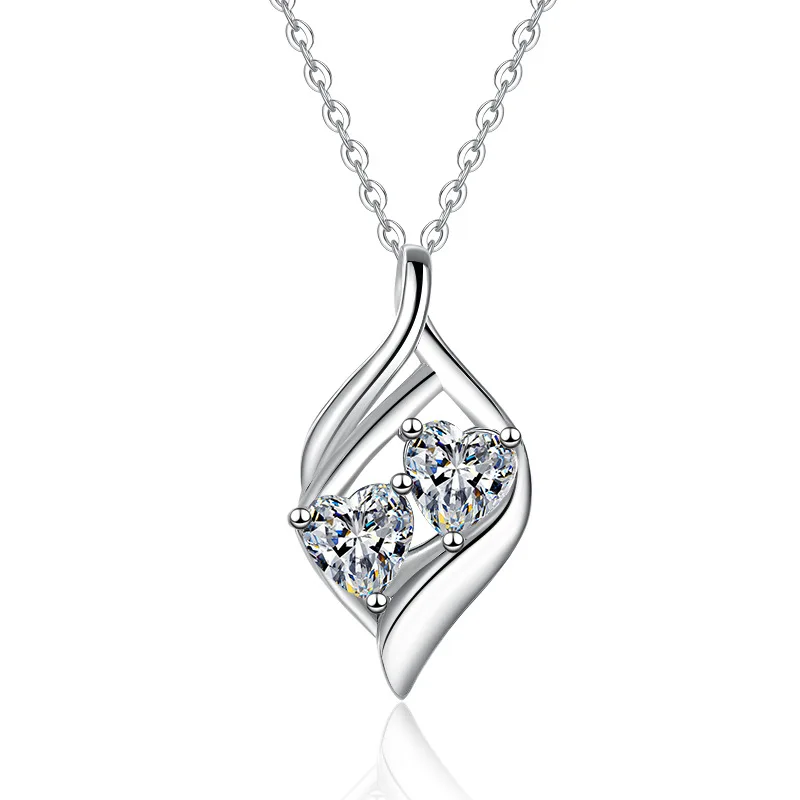 

S925 sterling silver necklace heart-shaped 2*0.5ct moissanite custom name necklace jewelry gift (within 5 characters）