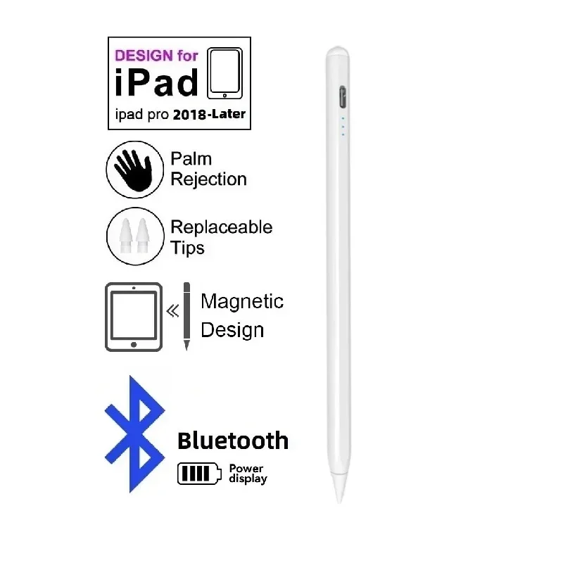 YP Palm Rejection Power Display Bluetooth Stylus Pen For Apple Pencil2/1 for all iPad 10th Pro11 12.9 Air5 Mini 2018 and later