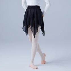 Women Black Ballet Skirt Pull On Dance Skirt Sheer Chiffon Skirt for Adult Irregular Skirt for Skating, Dancing, Performance