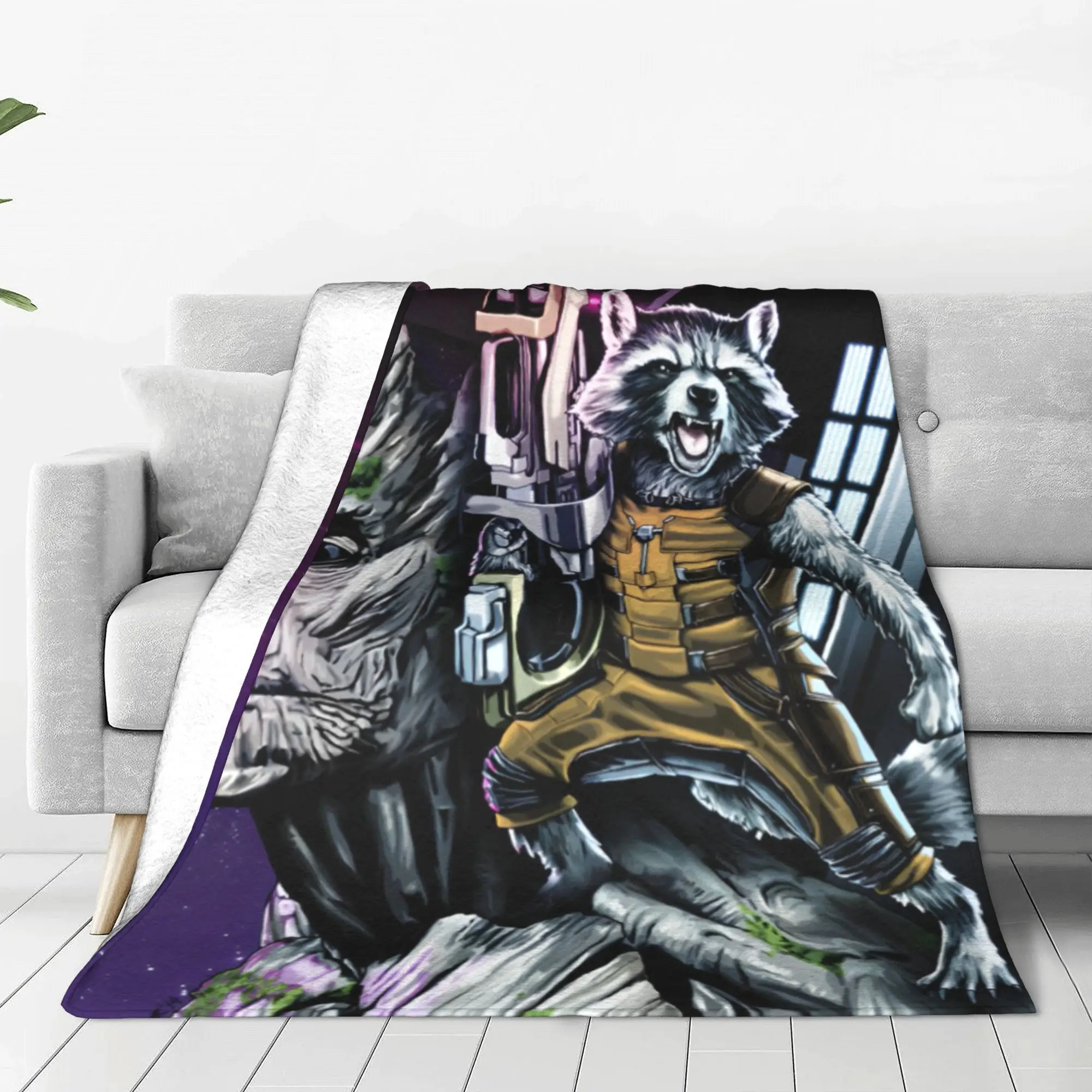 Guardians of the Galaxy Groot Blanket Flannel Rocket Raccoon Soft Throw Blanket for Outdoor Bedroom Sofa Plush Thin Quilt