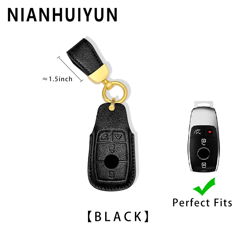 

Leather Car Remote Key Case for Mercedes Benz E300L/C260L/S400/GLC260/GLE53/AMG/CLE 4Buttons Car Key Protection Accessories