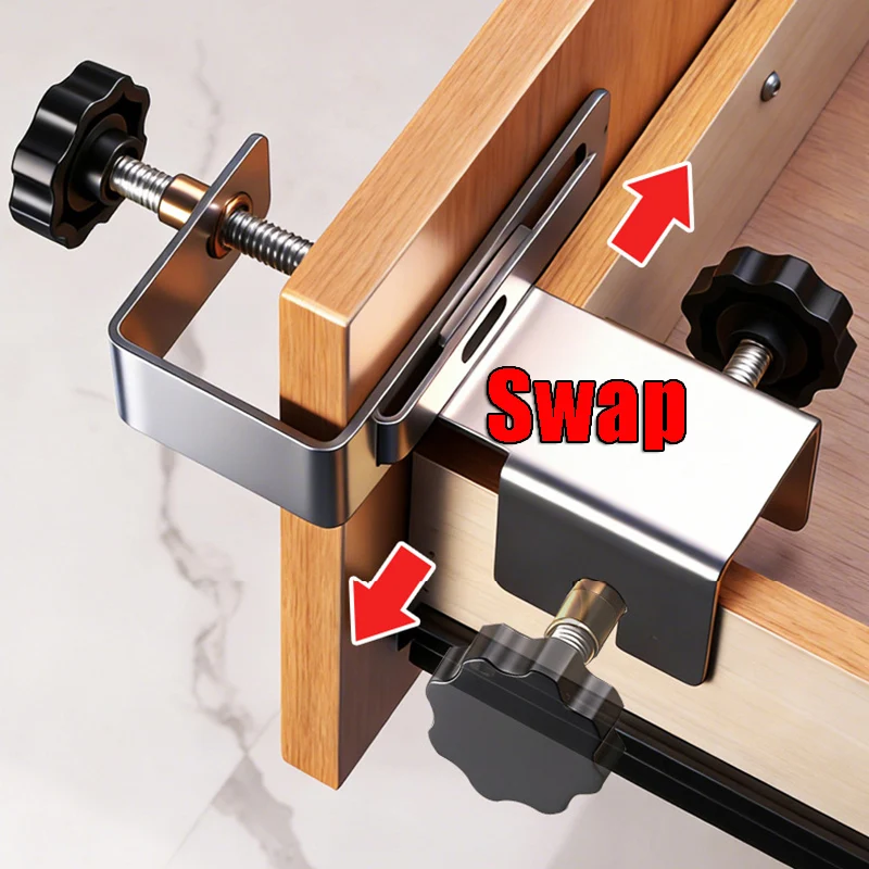 Adjustable Swap Left and RightDrawer Front Clamps Thick Panels, Stainless Steel Drawer Fixing Clips for Drawer Front Mounting