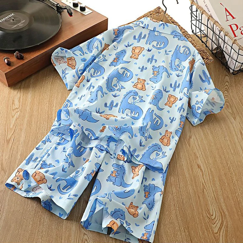 IYEAL Kids Boys' Artificial Cotton Short Sleeved Set 2026 Summer Thin Children's Cotton Silk Shirt+Shorts Two-Piece Set