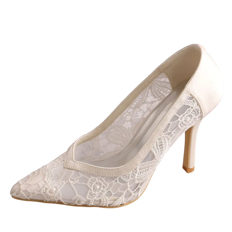 

Virus Lure Ivory Off White Navy Wedding Lace Shoes Pointed Toe Heels 9.5CM