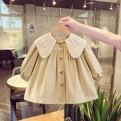 2-10 Years Toddler Baby for Girls Cute Kahki Jackts Coat  Long Sleeve Dress Jacket Infant Kids Outwear Trench Coat 3 4 5 6 7 8