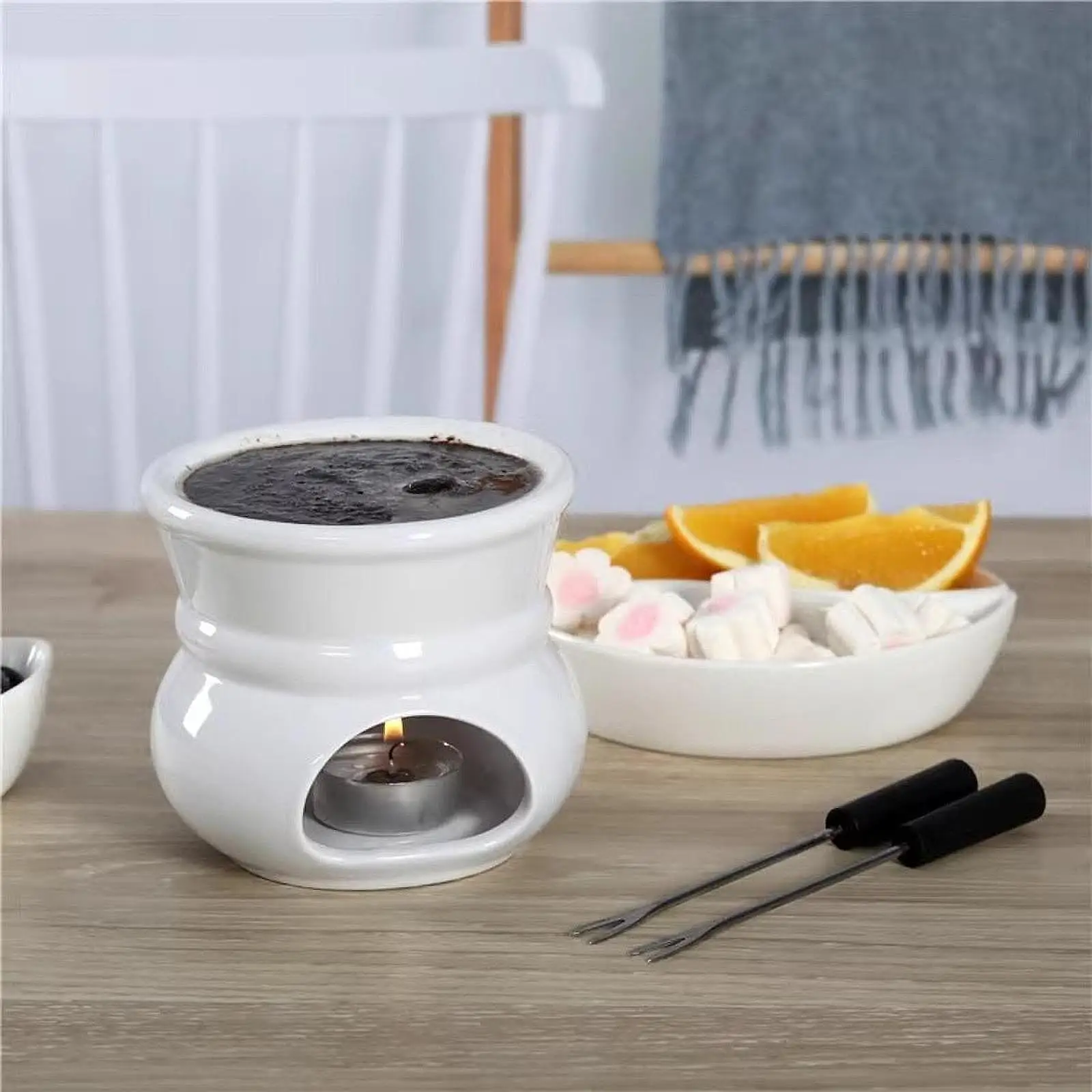 DIY Chocolate Fondue Set Chocolate Melting Cup Creative Ceramic Heating Pot for Candy Anniversary Birthday Home Butter Heater