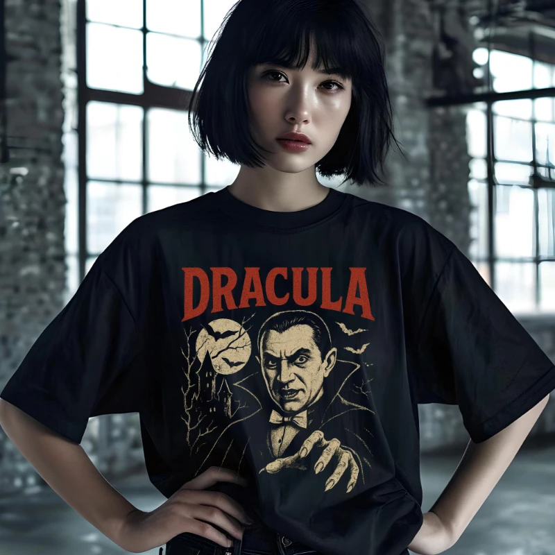الصيف الساخن بيع ريترو دراكولا فيلم الرعب المرأة تي شيرت |   الرجعية القوطية مصاص دماء تي شيرت |   قميص كلاسيكي بنمط الوحش