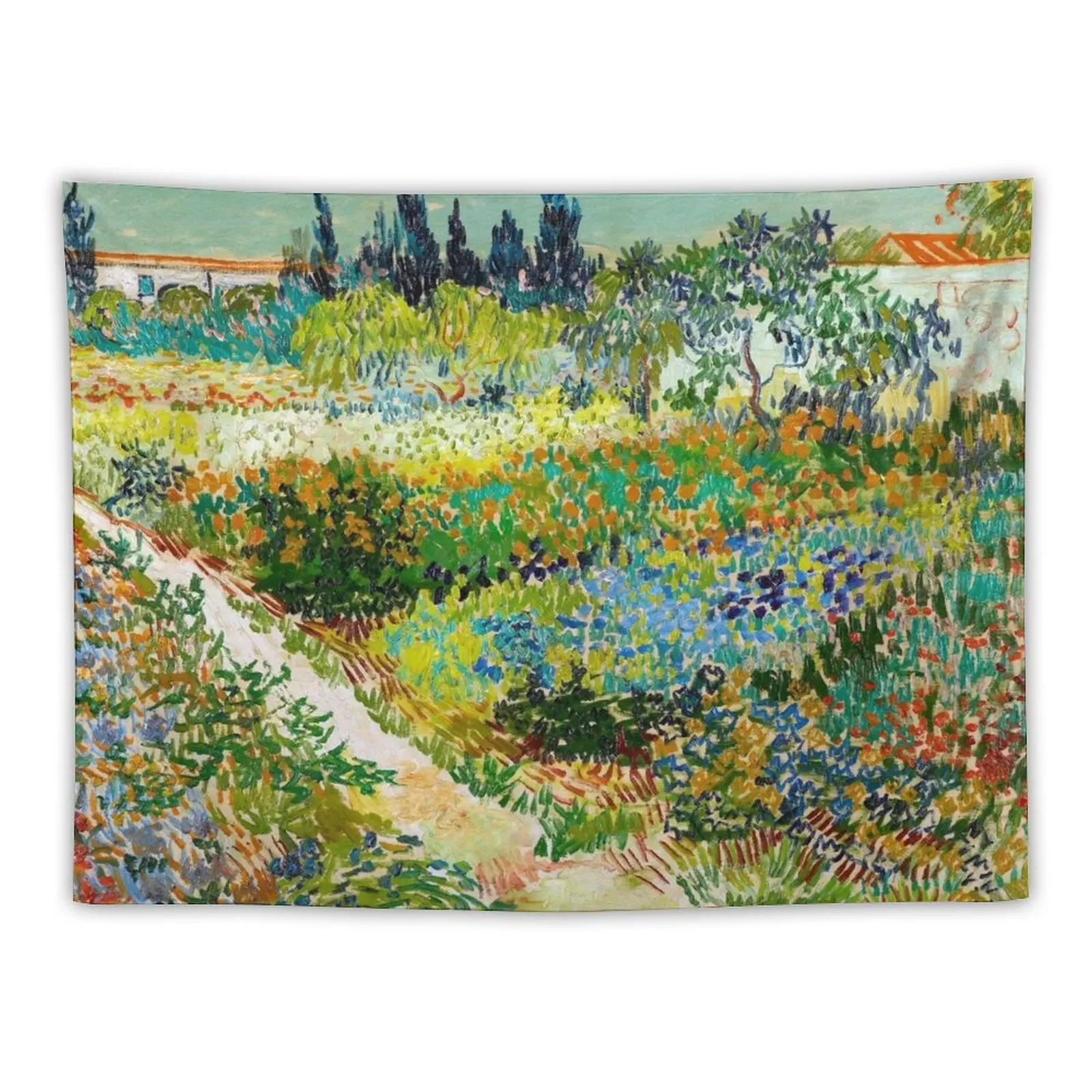 

1888-Vincent van Gogh-Garden at Arles, Flowering Garden with Path-88x102 Tapestry Carpet On The Wall Home Decor