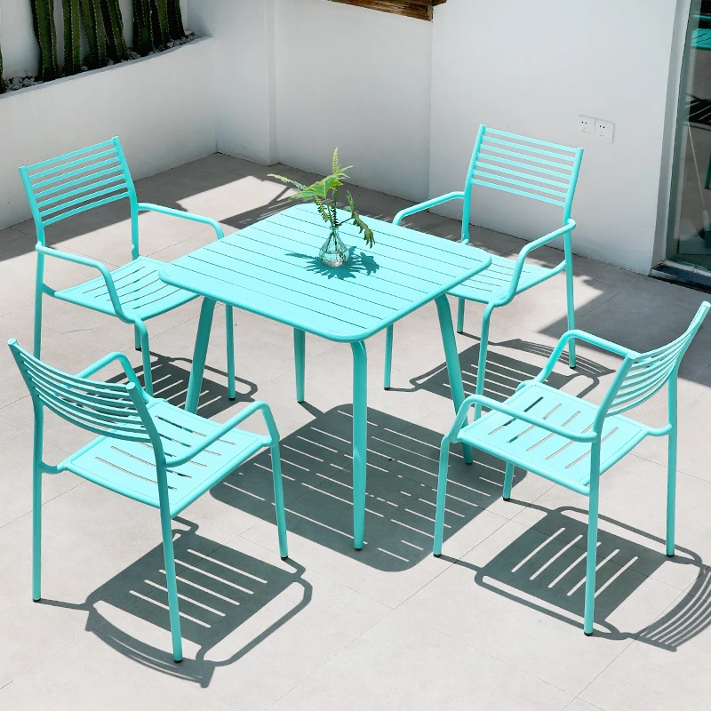 Outdoor Garden  Restaurant Dining Room Set Modern Plastic Wood Furniture 4 Seat Patio Table And Chair