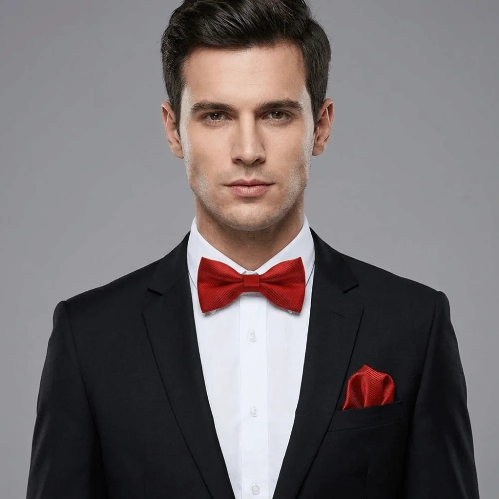 Solid Color Bow Tie Set Polyester Collar Pocket Square Set Pre-tied Bowtie Handkerchief Wedding Accessory Set Banquet