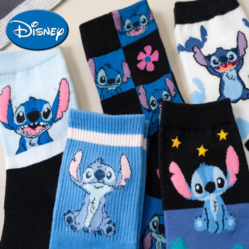 

1/5 Pairs Cartoon Disney Stitch Women Socks Cotton Comfortable Anime Stich Crew Socks Casual Happy Funny Warm Sleep Socks Gift