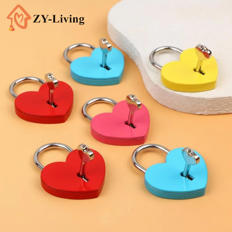 Heart Shape Padlocks Luggage Hardware Locks With Key Lock For Travel Wedding Jewelry Box Diary Suitcase Christmas Gifts 45*59mm