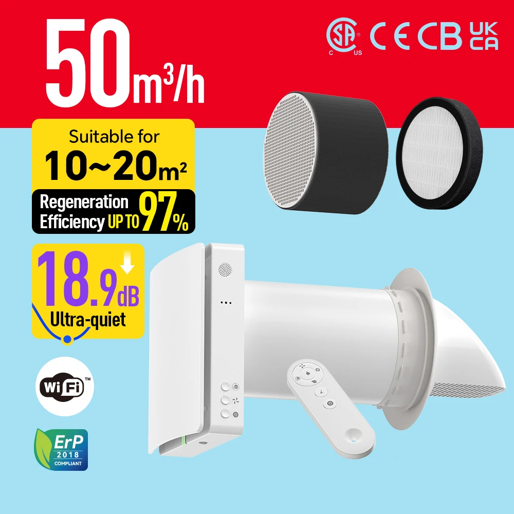Single Room ERV Supplier Airwoods Ductless Hrv Fresh Air Ventilation System for Home