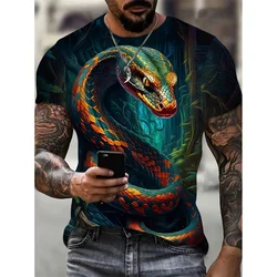 Cool Snake Pattern T Shirt For Men Cold-Blooded Animal 3D Printed Tees Summer Casual Loose T-Shirts O-Neck Short Sleeve Tops