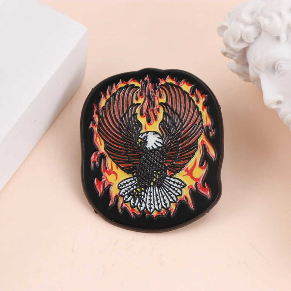 Punk Flame Eagle Enamel Metal Funny Lapel Pins Brooches Badges Backpack Clothing DIY Decorative Patch Jewelry Gift for Friends