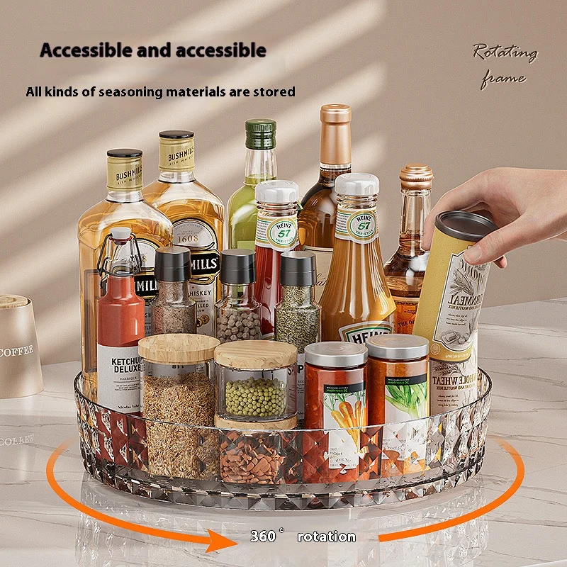 

360 Degree Rotating Kitchen Organiser Bathroom Cosmetic Carousel Storage Tray Condiment Tray Piece Cosmetic Carousel Organiser