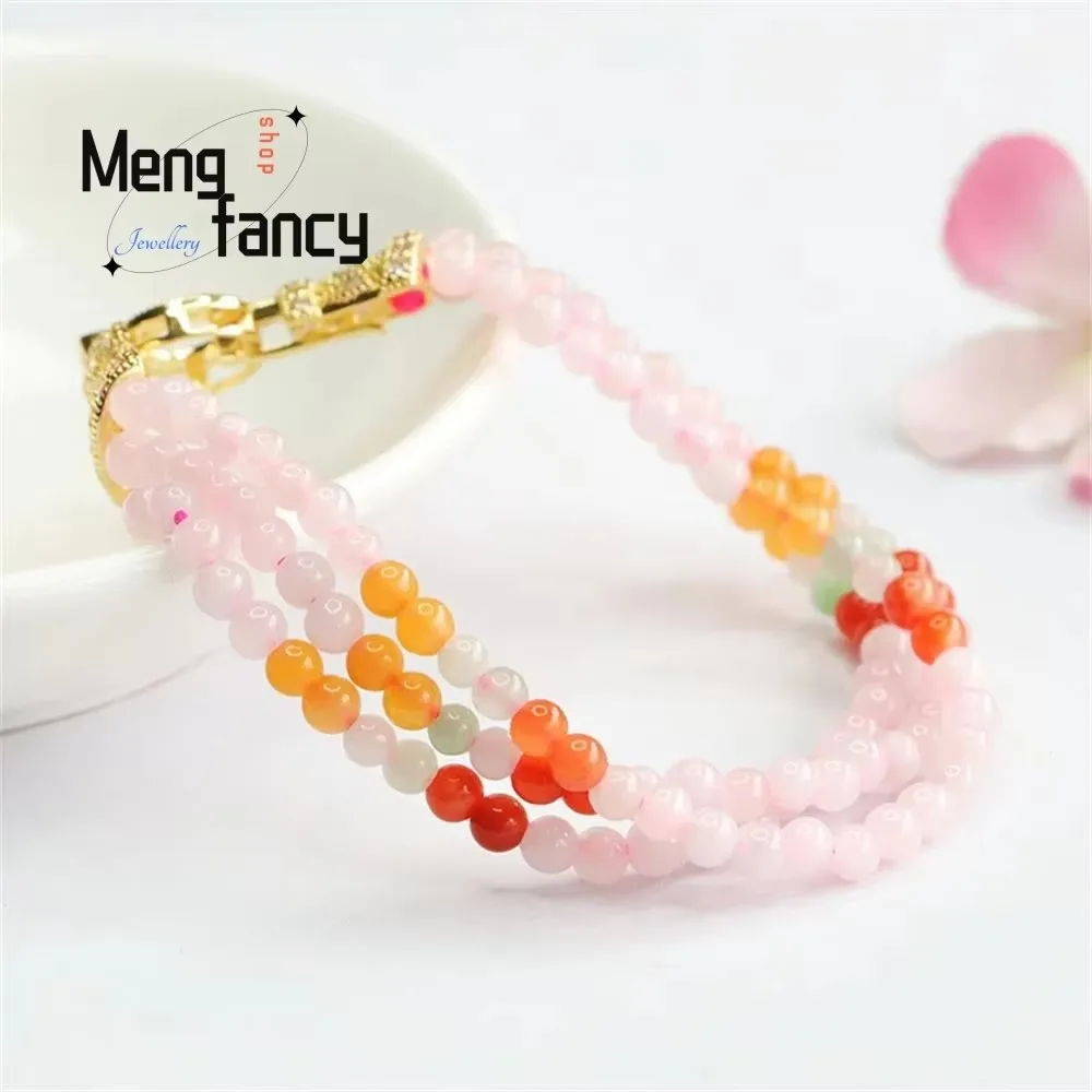 Natural A-goods Jadeite Pink Colourful Jade Bracelet Exquisite Elegant Simple High-grade Sexy Young Girls Luxury Quality Jewelry 3