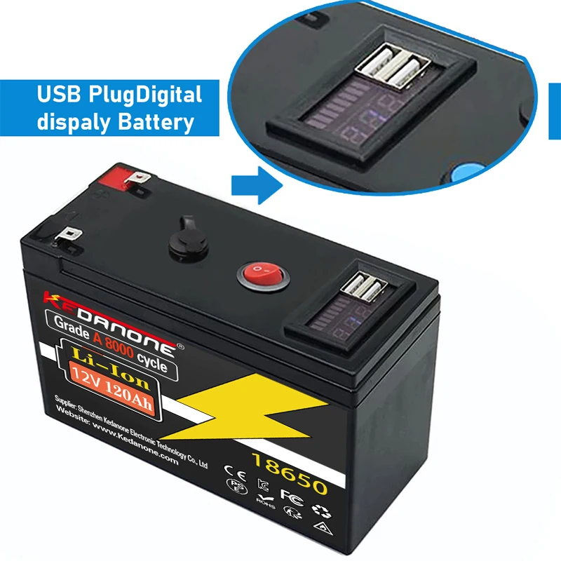 

12V Battery 120Ah 18650 lithium battery pack Rechargeable battery for solar energy electric vehicle battery+12.6v3A charger