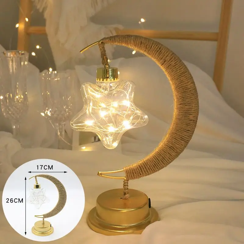 Iron Frame Decorative Night Light Creative Bedroom Bar Ornament Small Table Lamp Retro Moon Modeling Lamp Room Decoration Light