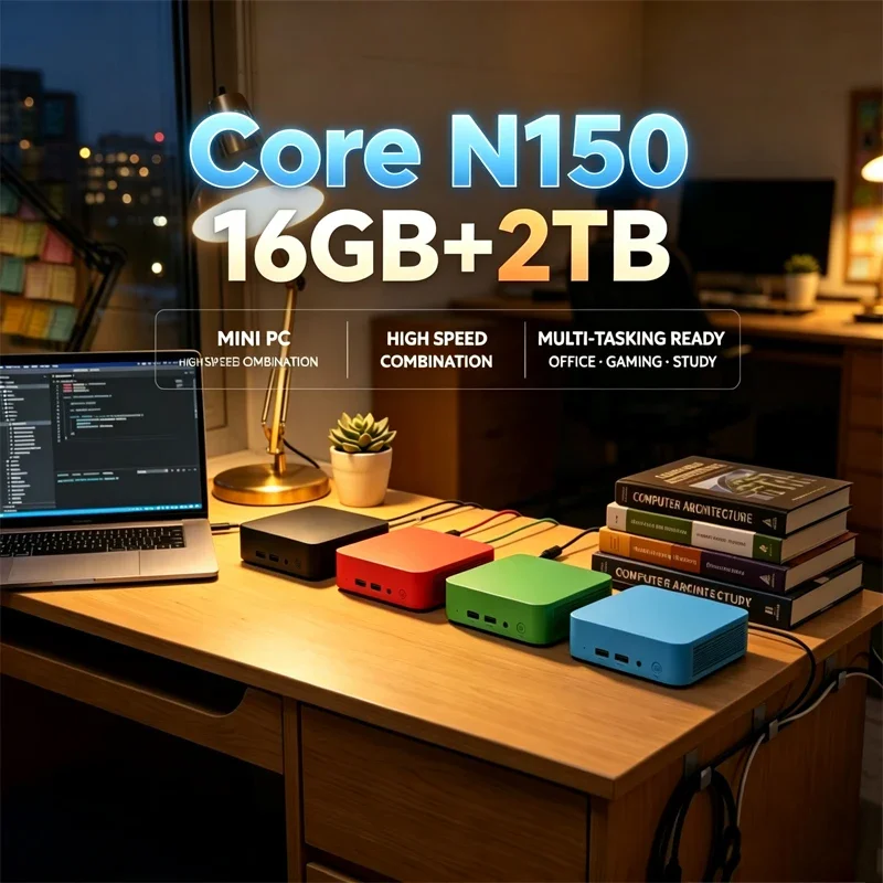 Mini PC Intel Core N150 Windows 11 Small Pocket Cmputer 16GB RAM 1/2TB SSD WIFI6 BT5.2 4K Desktop PC Gaming Computer