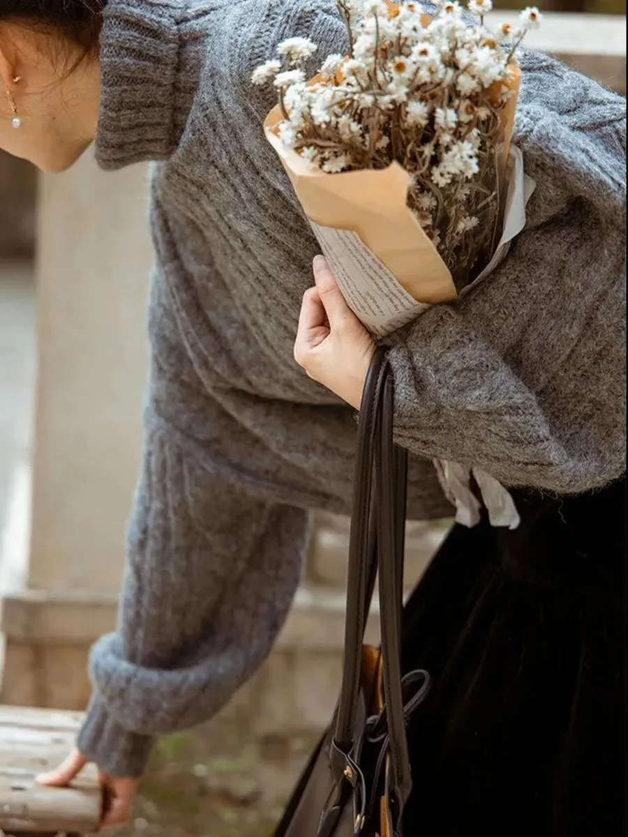 ay High Collar ort Sweater Damen Casual Loose Sle Herbst Winter Faion Chic Top Bequeme warme Thiened Long Sve