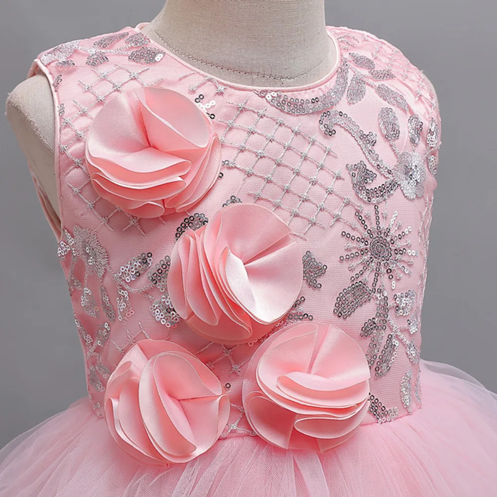 Flower Girl Princess Sleeveless 3D Tulle Tutu Skirt Party Dress