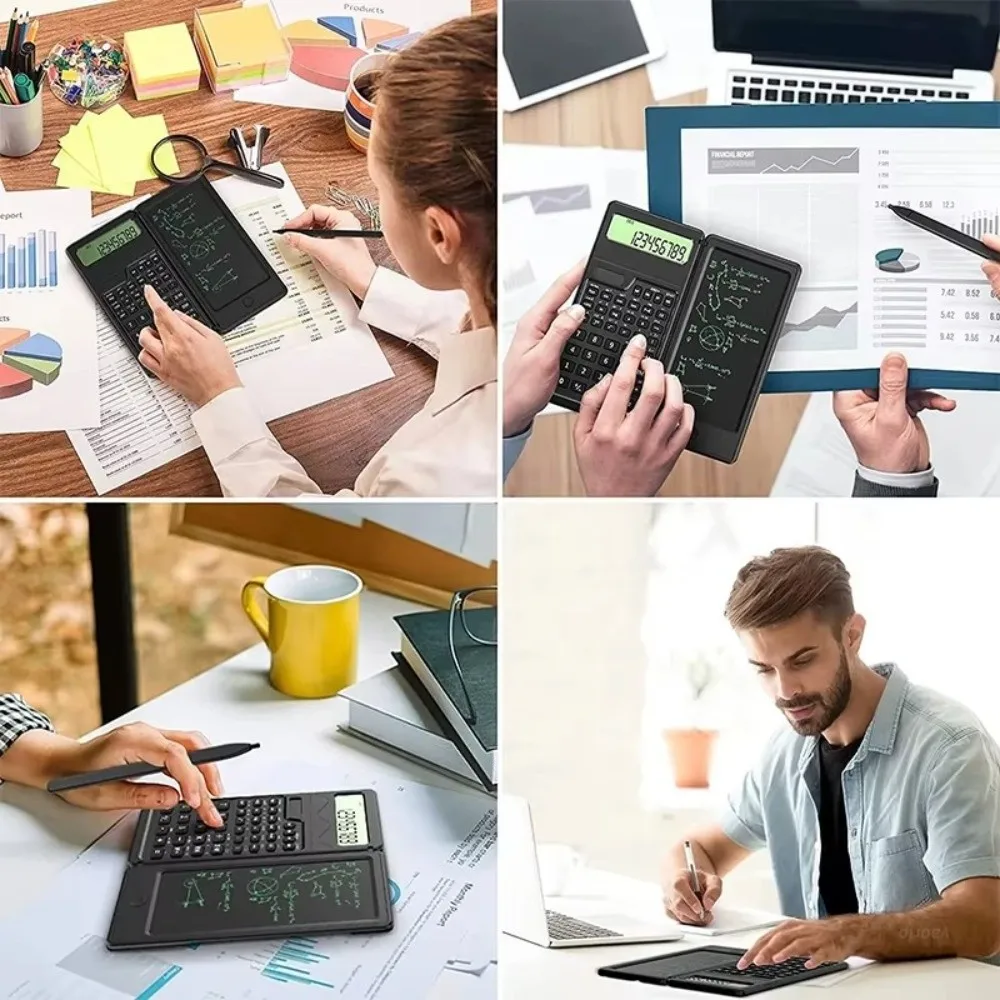 LCD Screen Scientific Calculator Foldable Design Solar Energy Writing Tablet Calculator 2 in 1 12 Digits Display