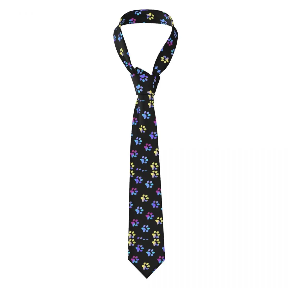 Custom Blue Yellow Galaxy Paw Prints Fashion Tie Men Mens Suit Tie Pretty Puppy Pet For Thanksgiving Day