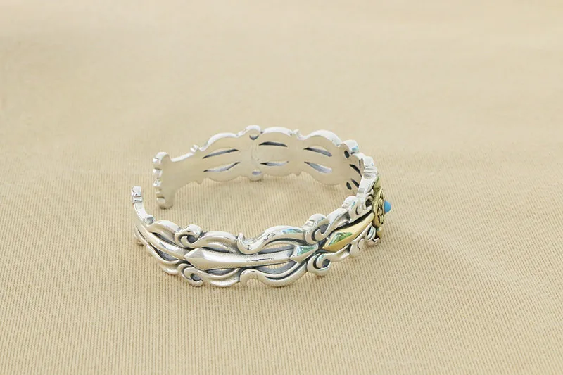 Original Design 925 Sterling Silver Men's Bracelet Handmade Cross Sunflower Personalized Japanese and Korean Trendy Bracelet