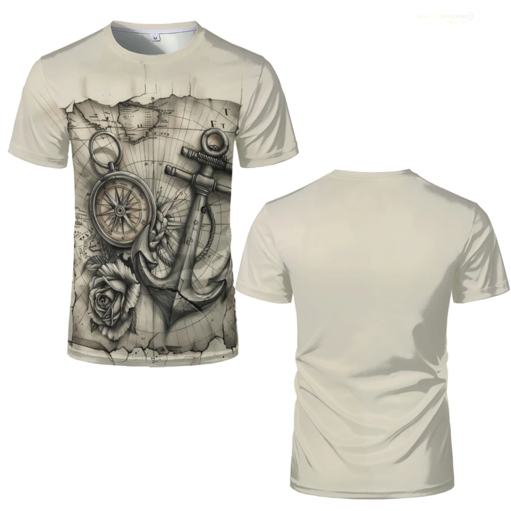 Men's Retro 3D printed T Shirt Anchor Pattern Casual Short-Sleeved Tops Summer Street Trend Men High Quality Clothing ​T-Shirts image 6