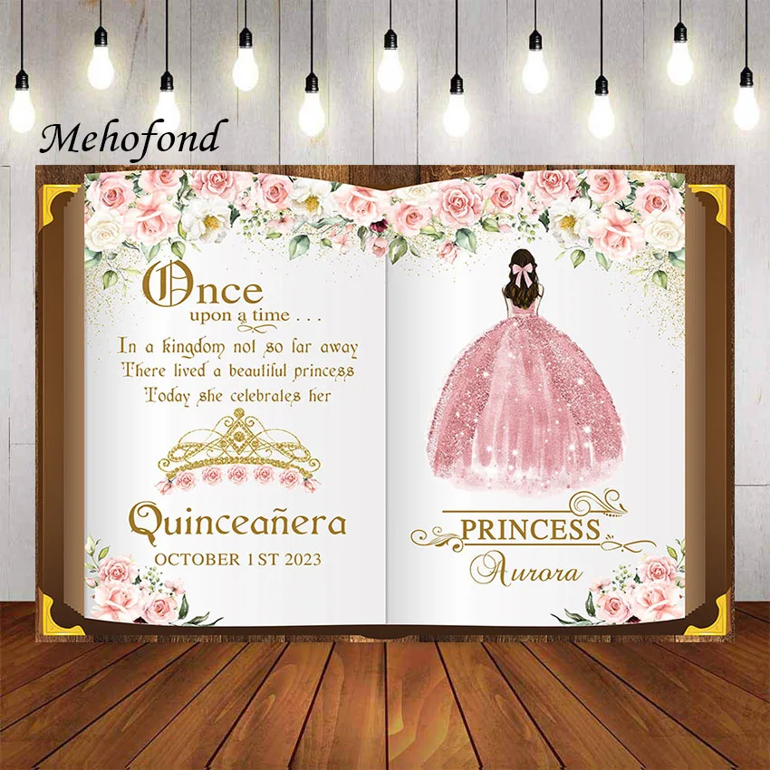 

Mehofond Photography Background Quinceañera Books Once Upon a Time Princess Girls Birthday Party Decor Photo Backdrop Studio