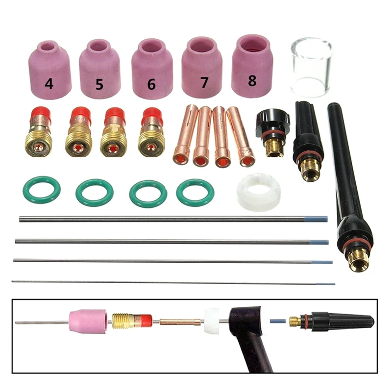 

26Pcs/Set Tig Welding Torch Nozzle Cup Tungsten Gas Lens Wl20 High Temperature Durable Practical Accessory For Tig Wp-17/18/26