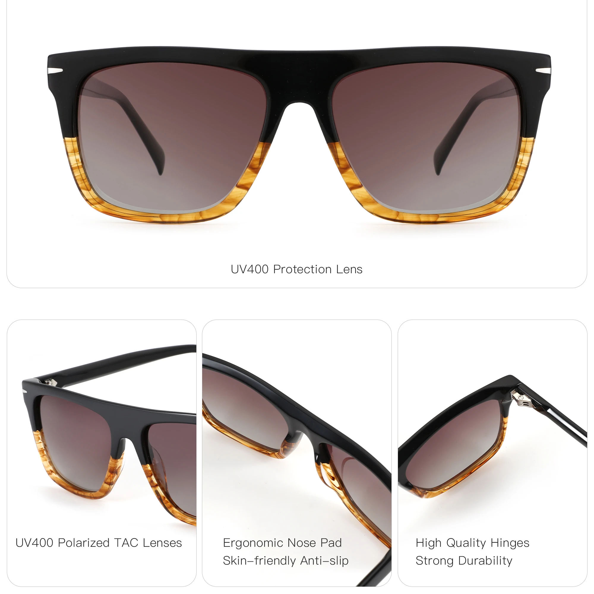 ZENOTTIC（XL Size）Modish Acetate Polarized Prescription Sunglasses For Men Trendy UV400 Progressive Optical Sun Glasses